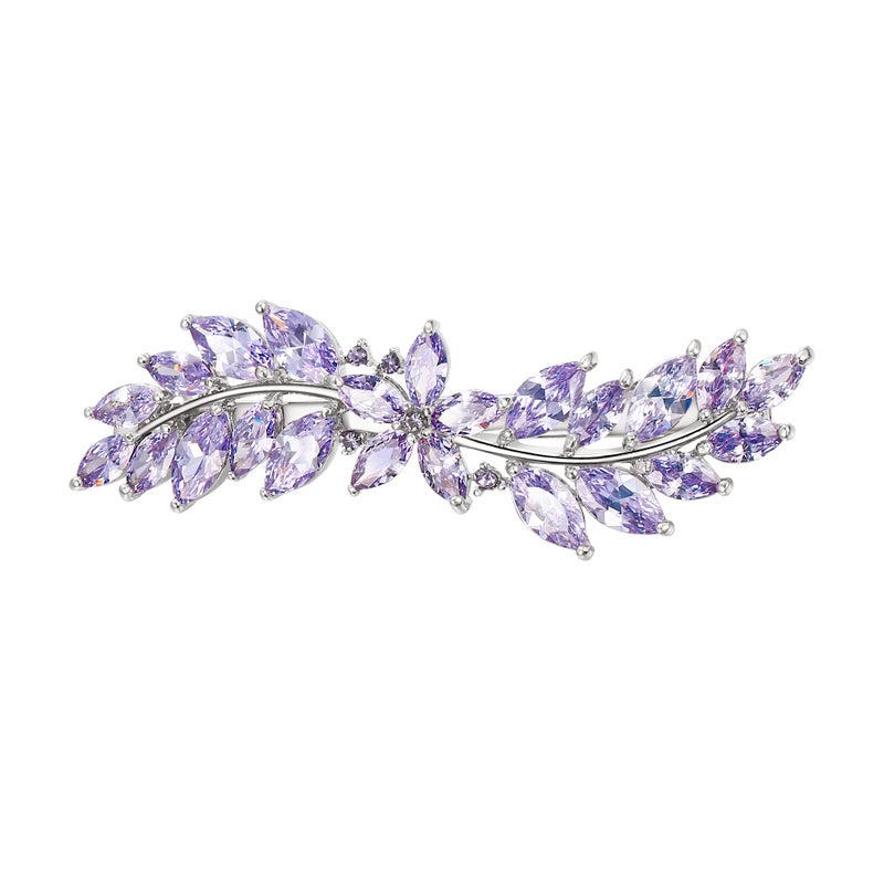 EVER FAITH Womens MarquiseShaped CZ Barrettess Clips Flower Leaf Cluster Hair Styling Tools Accessories for Bridal Light Purple SilverTone